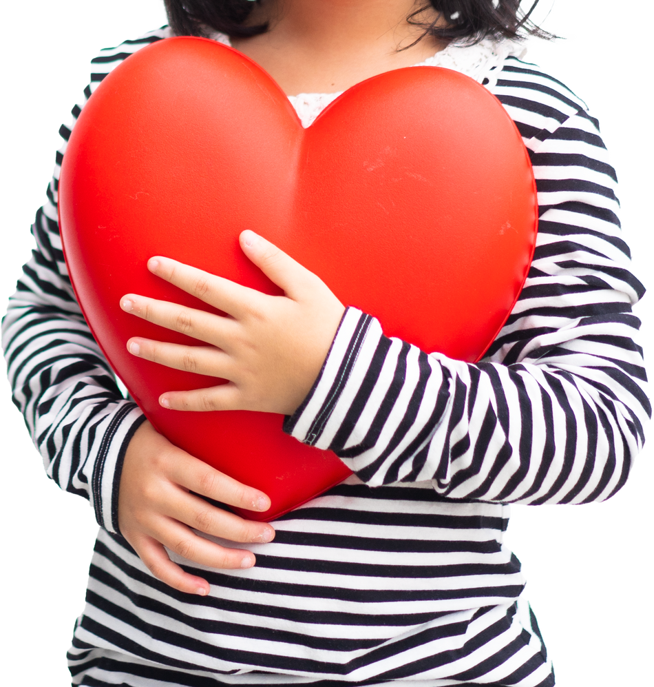 Asian Kid Girl Holding Red Heart for Love and Self Esteem